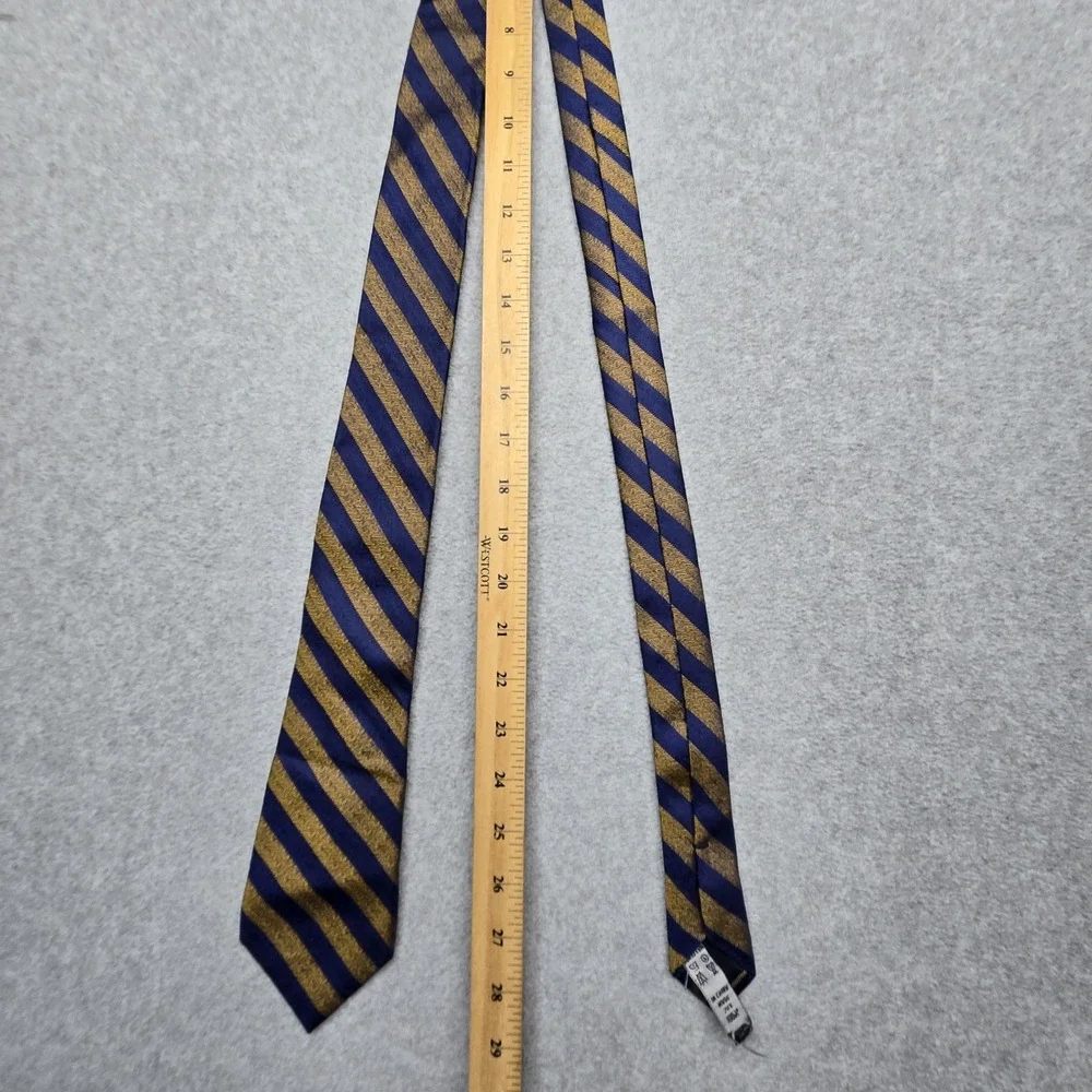 Paul Fredrick Tie Mens One Size Navy Gold Striped 100%‎ Silk Herringbone Classic